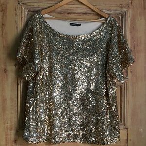 Boohoo all over gold sequin top